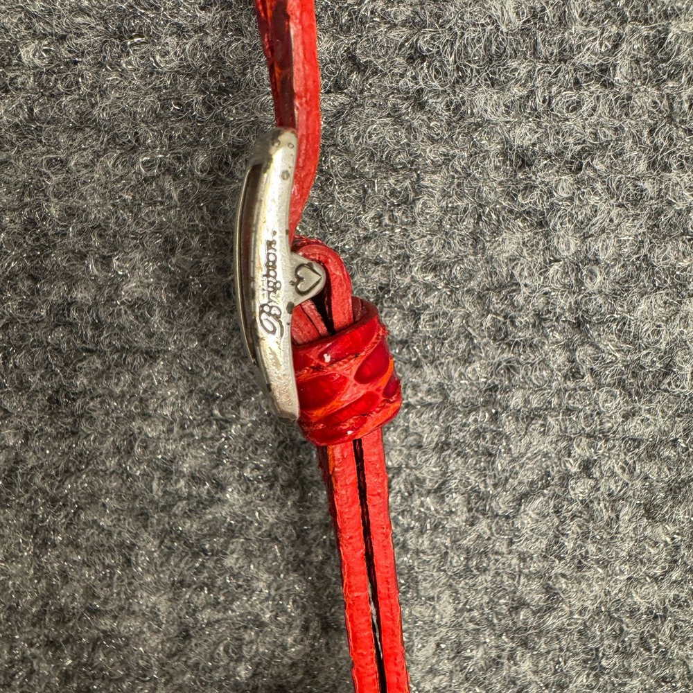 Vintage Brighton Red Snakeskin Embossed Leather Crossbody Flap Bag Silver Heart - Picture 10 of 16